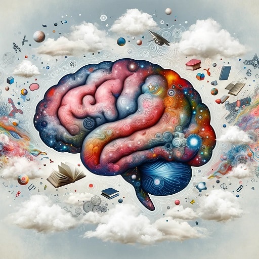Brain with surreal elements representing memory consolidation