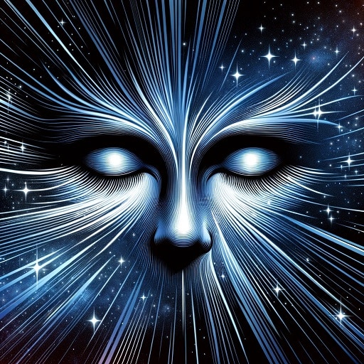 Closed human eyes with dynamic lines symbolizing rapid movement against a starry sky