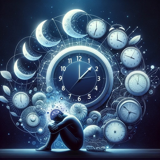 Image showing a fragmented sleep pattern with a clock and disrupted phases