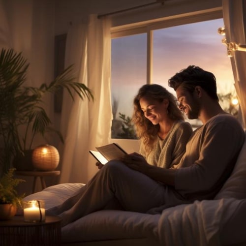 Couple reading in bed